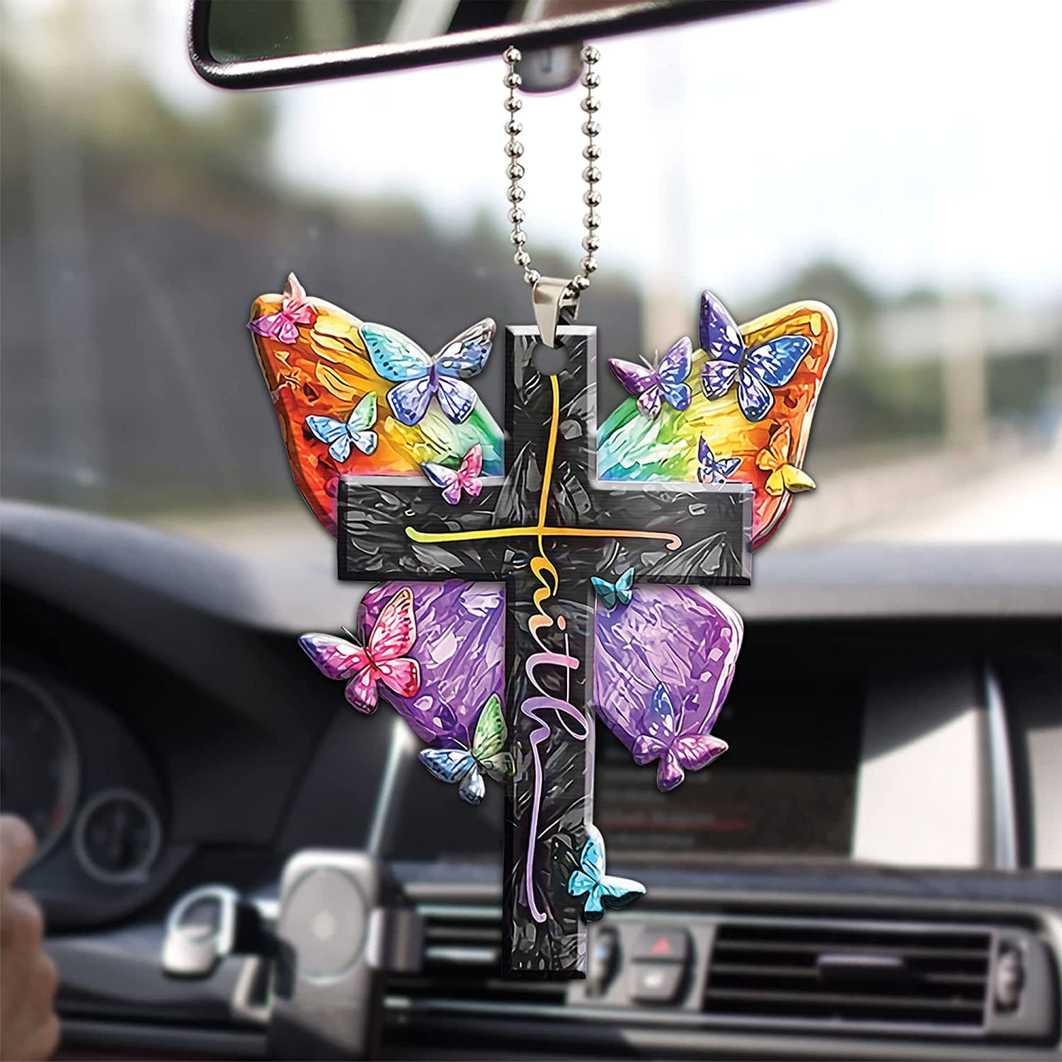 Cross Car Pendant Butterfly Flower Acrylic Car Rearview Mirror Decorations  Hanging Ornament Keychain Backpack Hanging Car Interior Accessories - Temu  Germany
