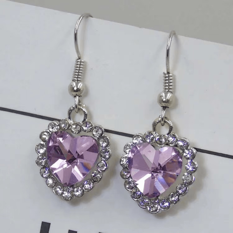 Crystal Heart Shaped Dangle Earrings Super Sparkling Drop Earrings ...