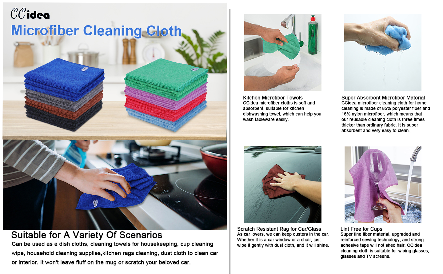 Microfiber Cleaning Cloths Lint Free Microfiber Cleaning Towel Cloths  Reusable Cleaning Towels w/ Super Absorbent for Car Window