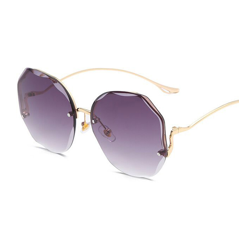 Ombre Lens Sunglasses Semi Rimless Round Frame Thin Metal Temple