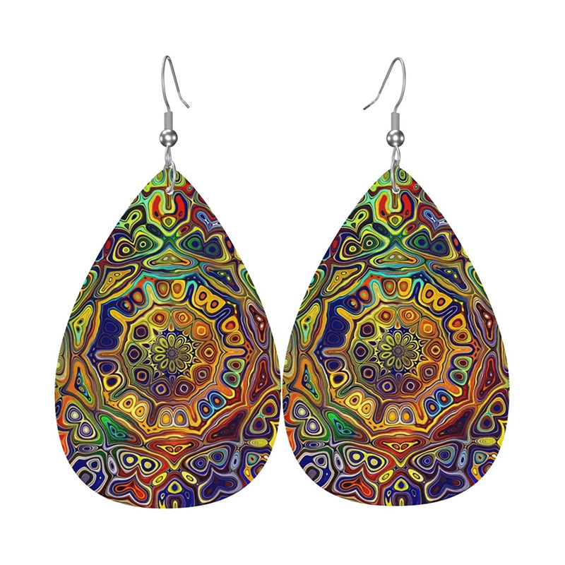 Bohemian Pattern Leather Earring Teardrop Pu Dangle Party Earrings For Women Girls