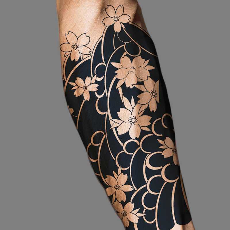 

Cherry Flower Pattern Temporary Tattoos - Waterproof, Long Lasting, And Black - Perfect For Adults