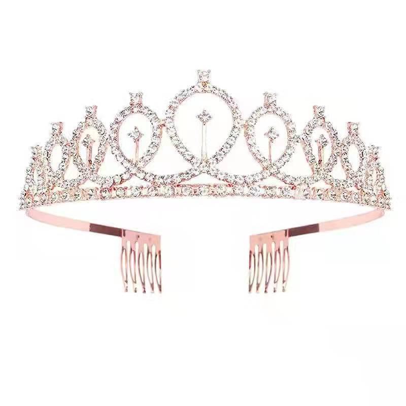 Compleanno corona e fascia in oro rosa decorazione set per bambini, strass  principessa stella rosa fascia per capelli tiara diadema regali accessori  feste per 18 anni ragazza compleanno decorazione : : Casa