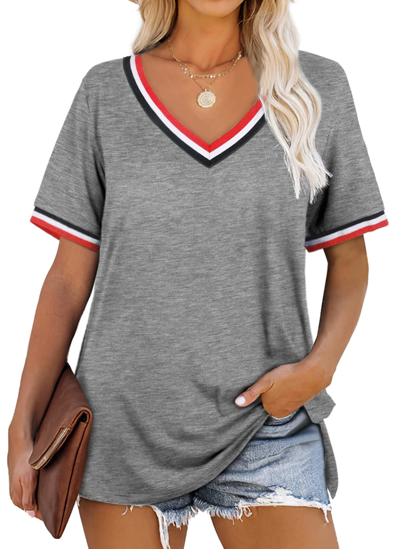 New Fashion Women's Plus Size T shirt Short Sleeve Striped - Temu