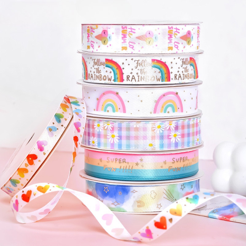 Rainbow Series Printed Webbing Gift Wrapping Ribbons Gifts - Temu