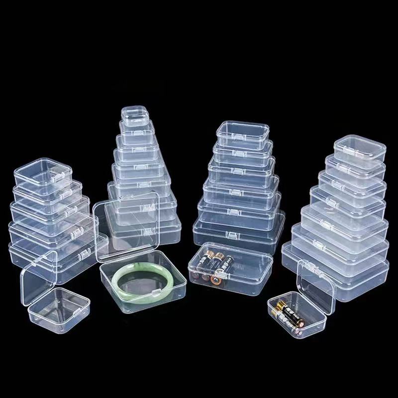  Qeirudu 15 cajas pequeñas de almacenamiento de plástico  transparente, caja organizadora vacía pequeña, cajas rectangulares de  almacenamiento con cuentas con tapa con bisagras para cuentas, joyas,  herramientas, suministros de manualidades (2.56