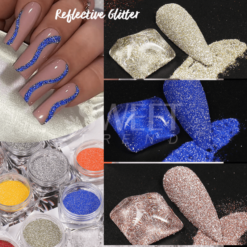 Holographic Nail Art Glitters - Nail Art Supplies Sequins - 3D Laser Nails  Glitter Flakes - Shiny Acrylic Nails Powder Dust - Silver Nail Confetti  Nail Art Decoration Sparkles for Manicure Tips 8Pcs