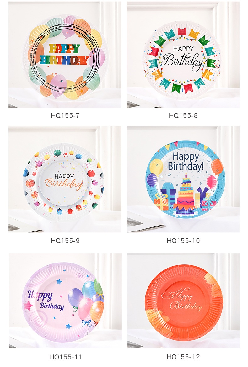 10 platos multicolores de feliz cumpleaños