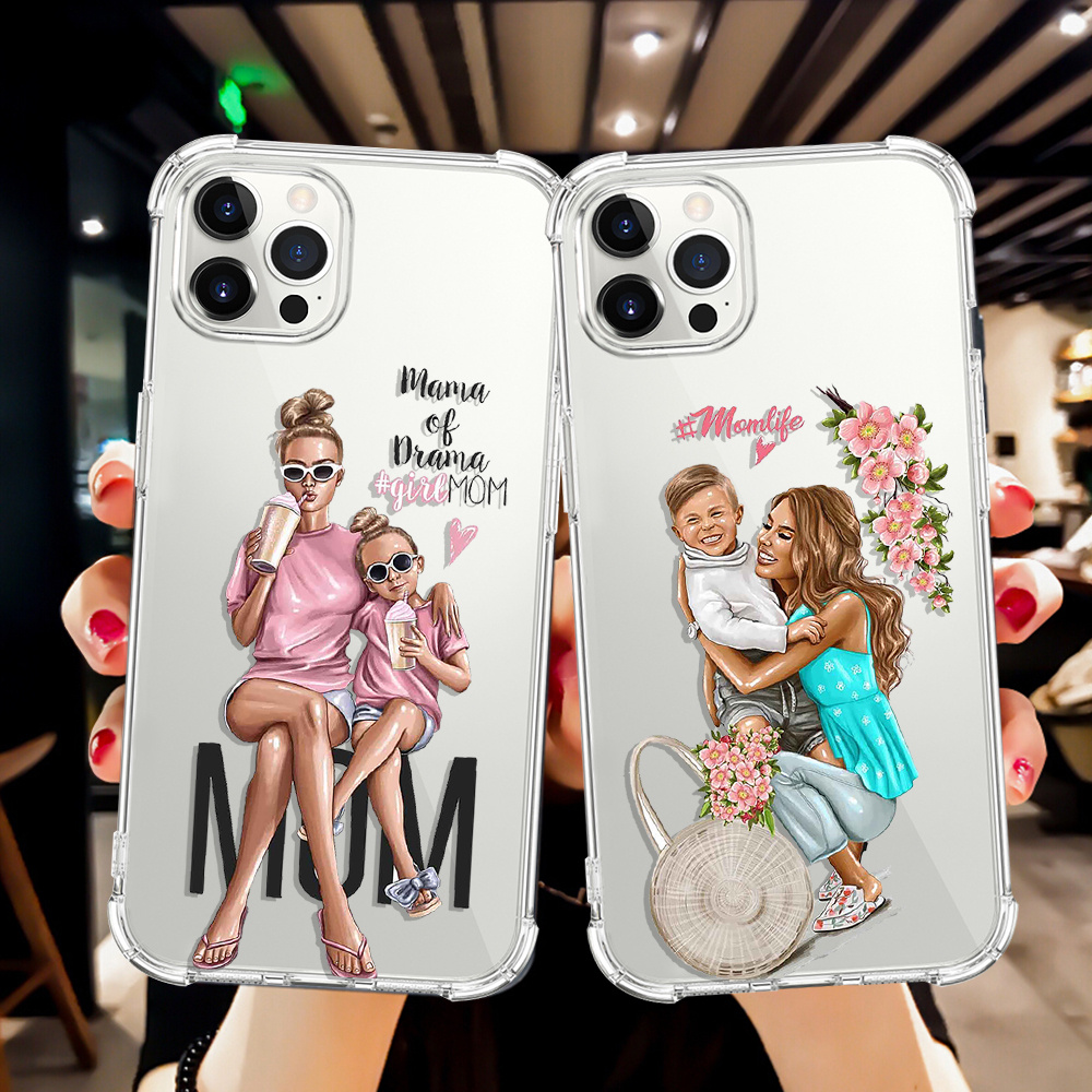 

Cartoon Super Mom Phone Case For Iphone 15 14 13 12 11 Pro Max Xr Xs Max 7 8 Plus Se2020 Se2022 Luxury Transparent Shockproof Soft Back Cover