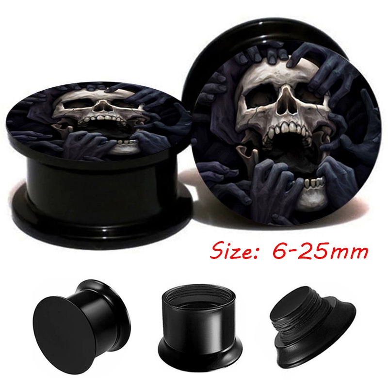 2pcs Acrylic Skull Ear And Tunnel Ear Stretcher Expander 6mm-25mm Screw Fit Plug Body Piercing Jewelry