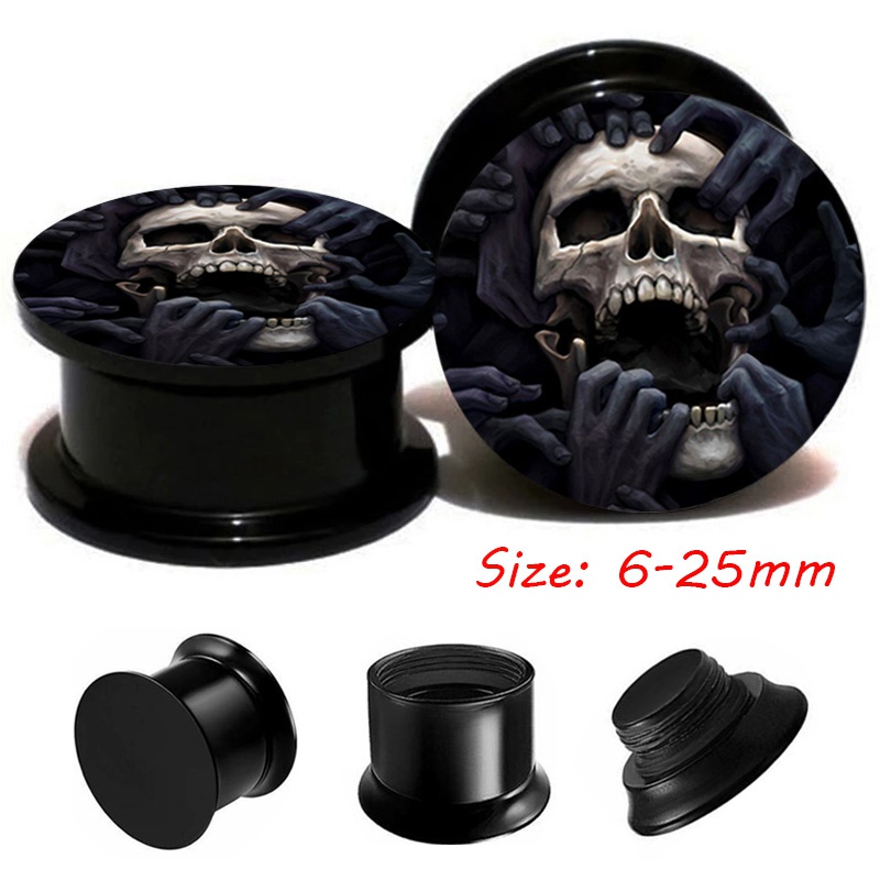 

2pcs Black Acrylic Skull Ear Gauges - Screw Fit Plug & Tunnel Stretcher Expander, 6mm-25mm Sizes, Safe Body Piercing Jewelry With Professional Packaging