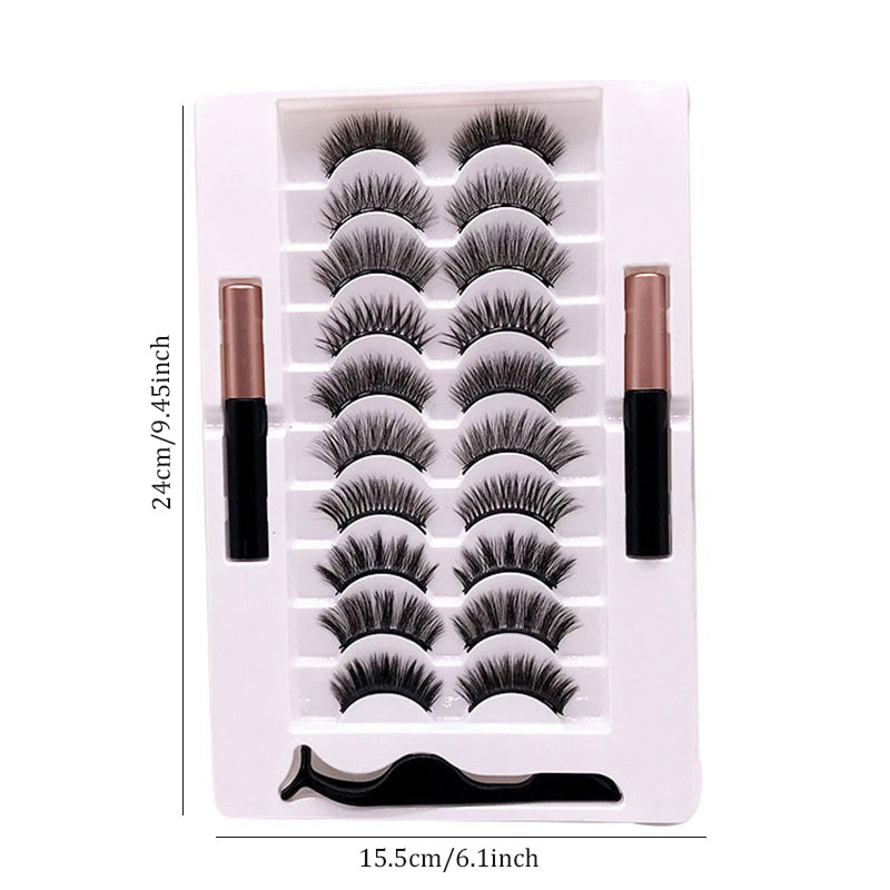 10 Pairs Natural Magnetic Eyelashes with Tweezers Self Adhesive