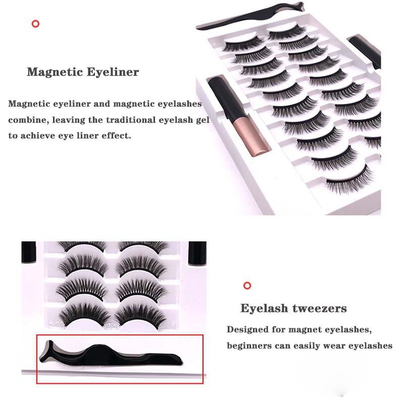 10 Pairs Natural Magnetic Eyelashes with Tweezers Self Adhesive
