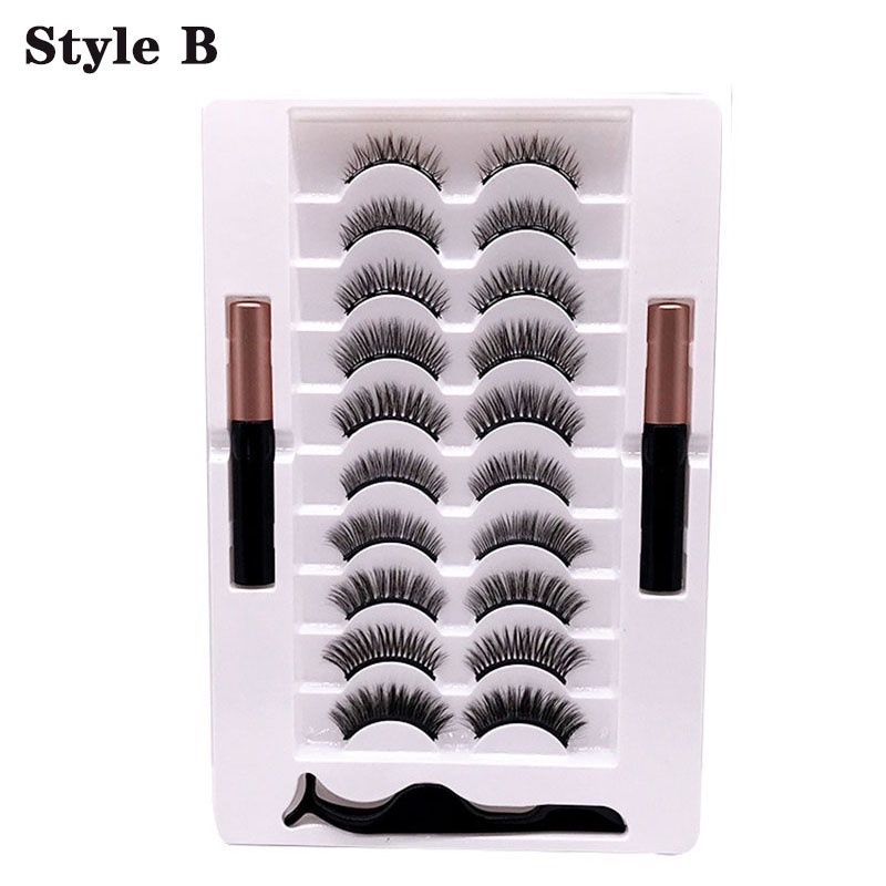 10 Pairs Natural Magnetic Eyelashes with Tweezers Self Adhesive
