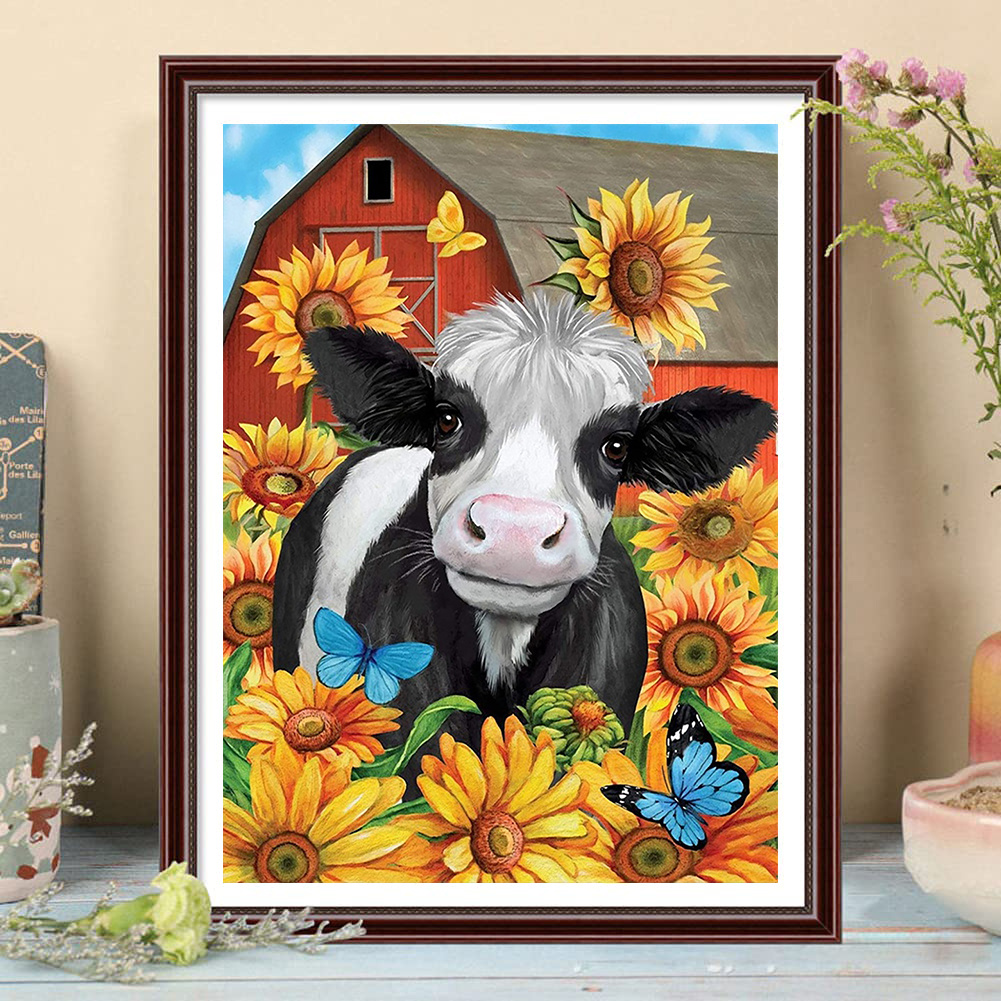 Flowers And Cow Full Diamond Painting Kit 5d Diamond Art - Temu