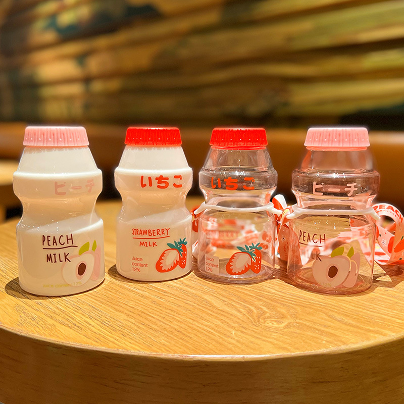 500ML Cute Strawberry Milk Water Bottle For Girls With Straw Cup