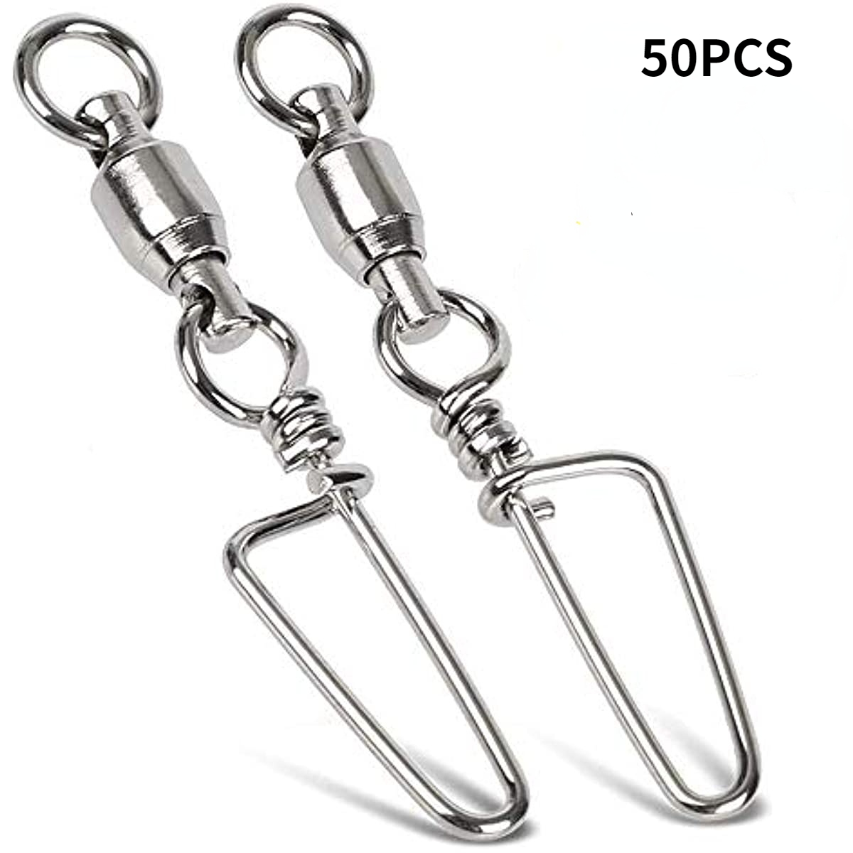 50pcs Stainless Steel Fishing Swivels - High Speed Trolling Connector Clips  with Ball Bearing Swivel Snap Coastlock