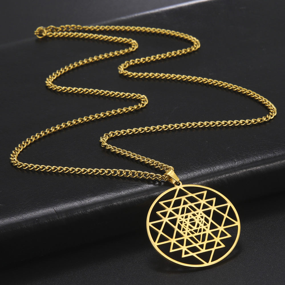 1pc Sri Yantra Yoga Necklace Shri Chakra Mandala Hindu Meditation Symbol  Amulet Sacred Geometry Stainless Steel Jewelry For Men