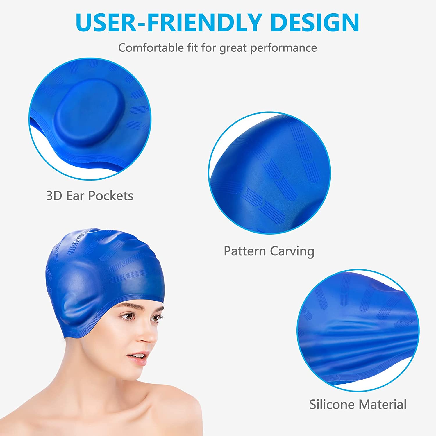 Swim Caps Cover Ears (2 Pack) Unisex Swim Caps Durable Flexible