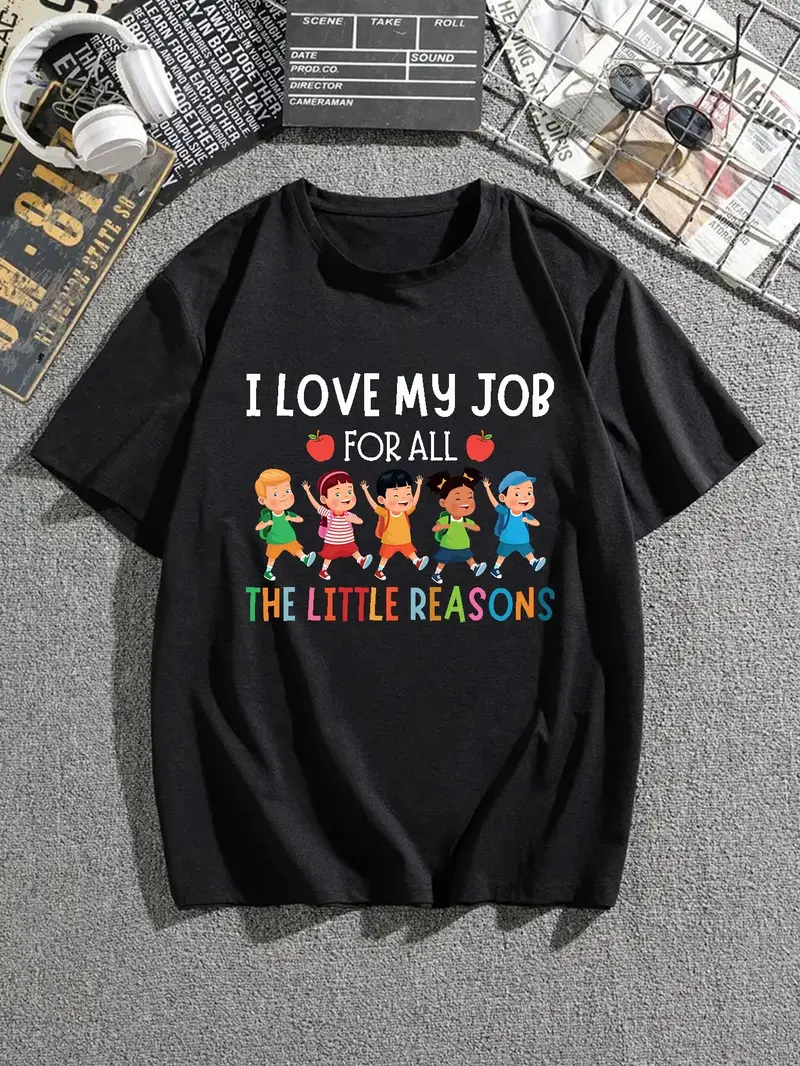 Men's Casual  Love Job  Kids Print Crew Neck Short Sleeves