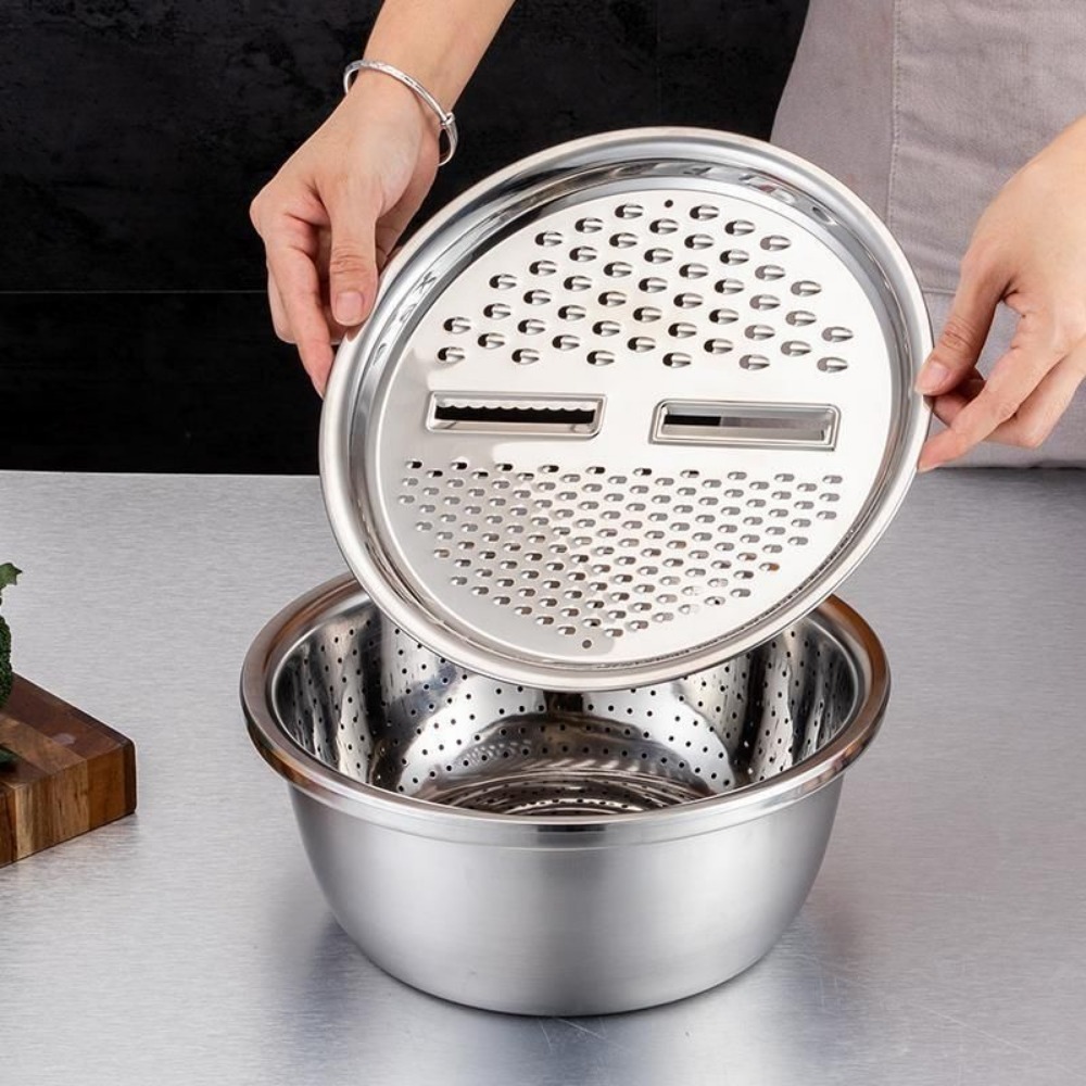 3Pcs/Set Multifunctional Kitchen Tool Grater Strainer Stainless Steel  Vegetables Fruits Graters Drain Basin Rice Washing Filter