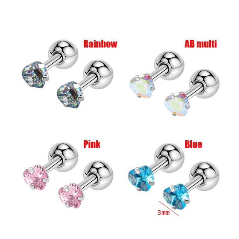 4 Pairs Heart Shape Sparkling Zircon Stud Earrings Set