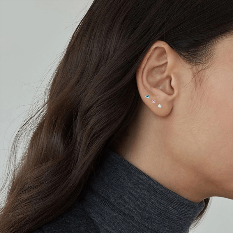 4 Pairs Heart Shape Sparkling Zircon Stud Earrings Set