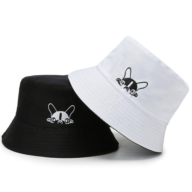 Cartoon Puppy Print Bucket Hat Solid Sun Hat Reversible Basin Hat