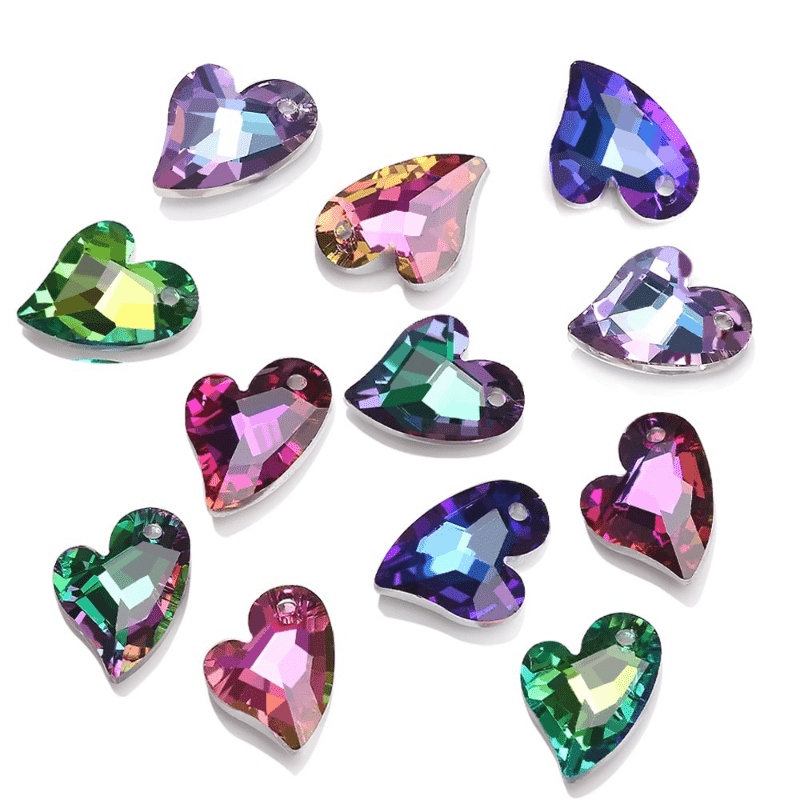 10pcs Diy Small Jewelry Pendant Accessories Distortion Heart Colored Hanging Hole