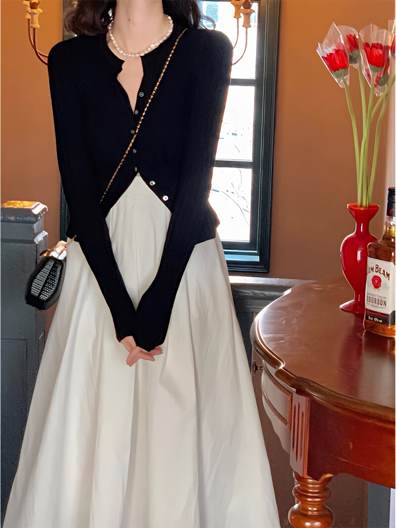 French Vintage Hepburn Skirt High Waist A Line Midi Skirt Women's