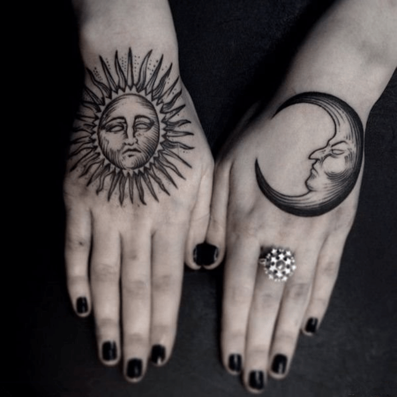 1 Sheet Hand Sun And Moon Tattoo Sticker Waterproof Lasting Temporary Tattoo