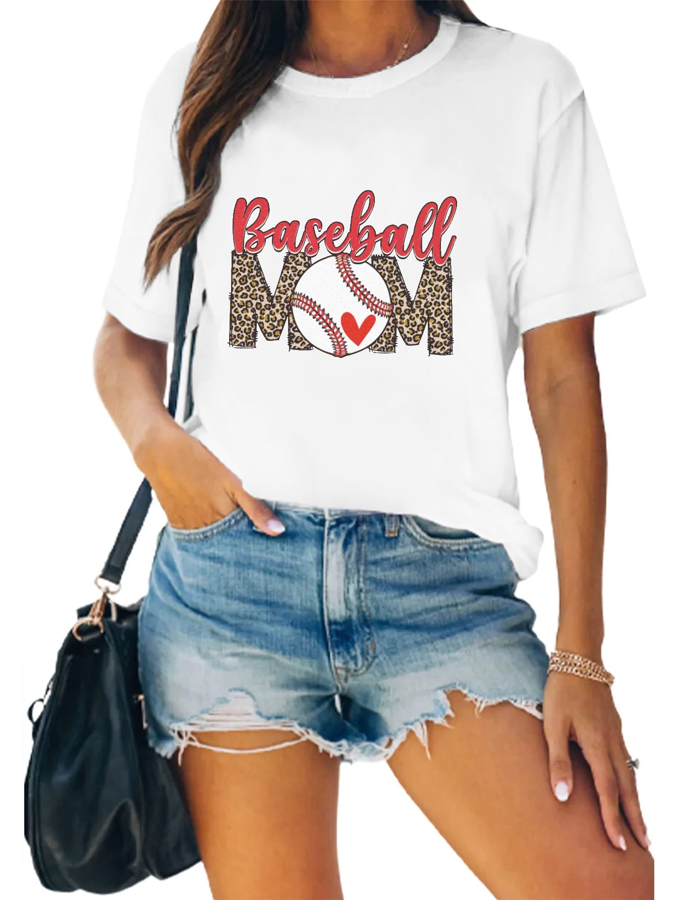 Lastesso Women Cute Baseball Print Shirts Short Sleeve Colorblock