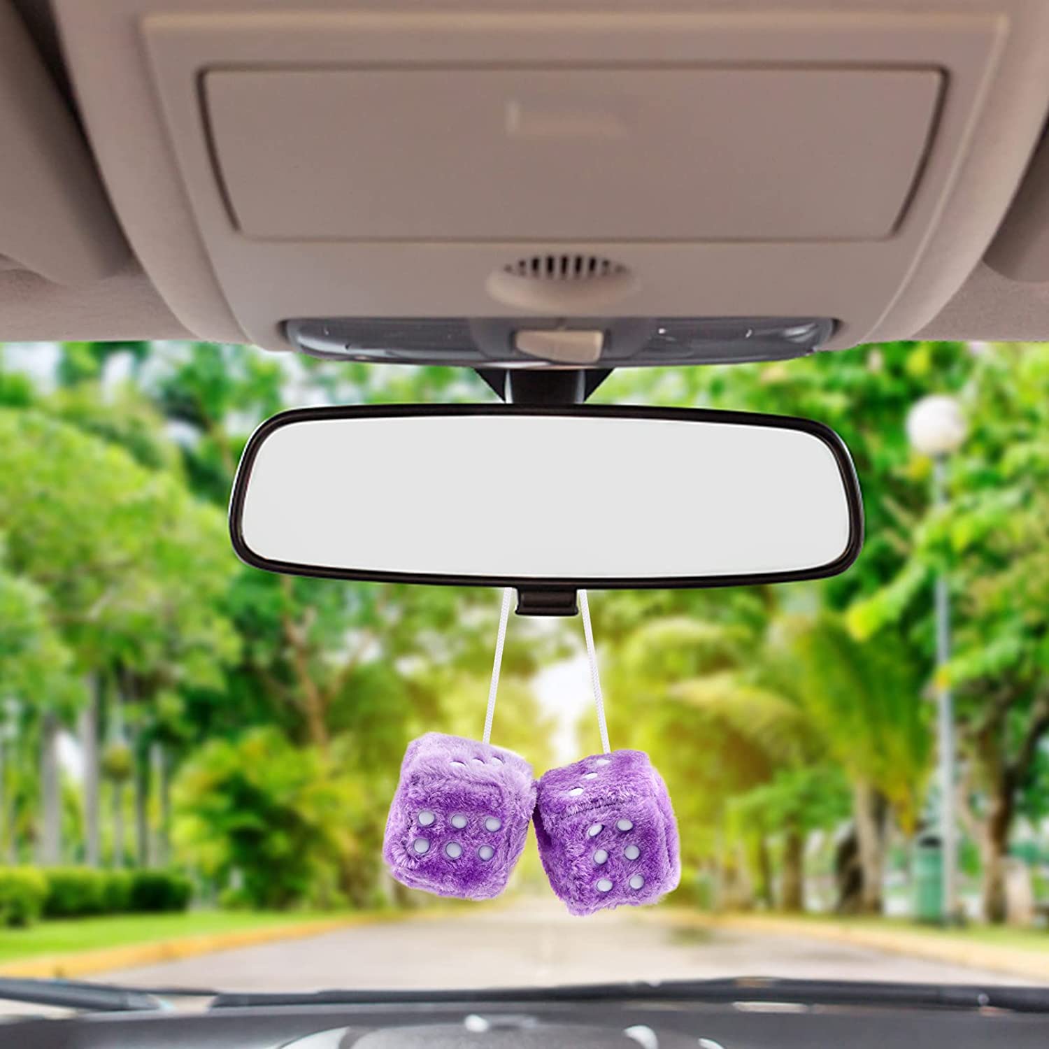 2PCS Car-Styling Fuzzy Dice Dots Rear View Mirror Hangers Car