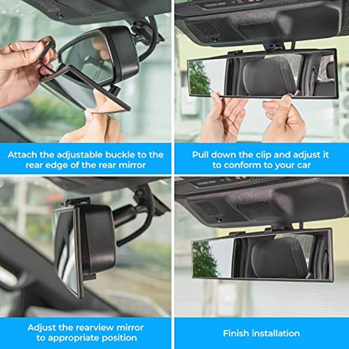 Kitbest Espejo retrovisor, clip interior universal en espejo retrovisor  panorámico para reducir el punto ciego de manera efectiva, gran angular