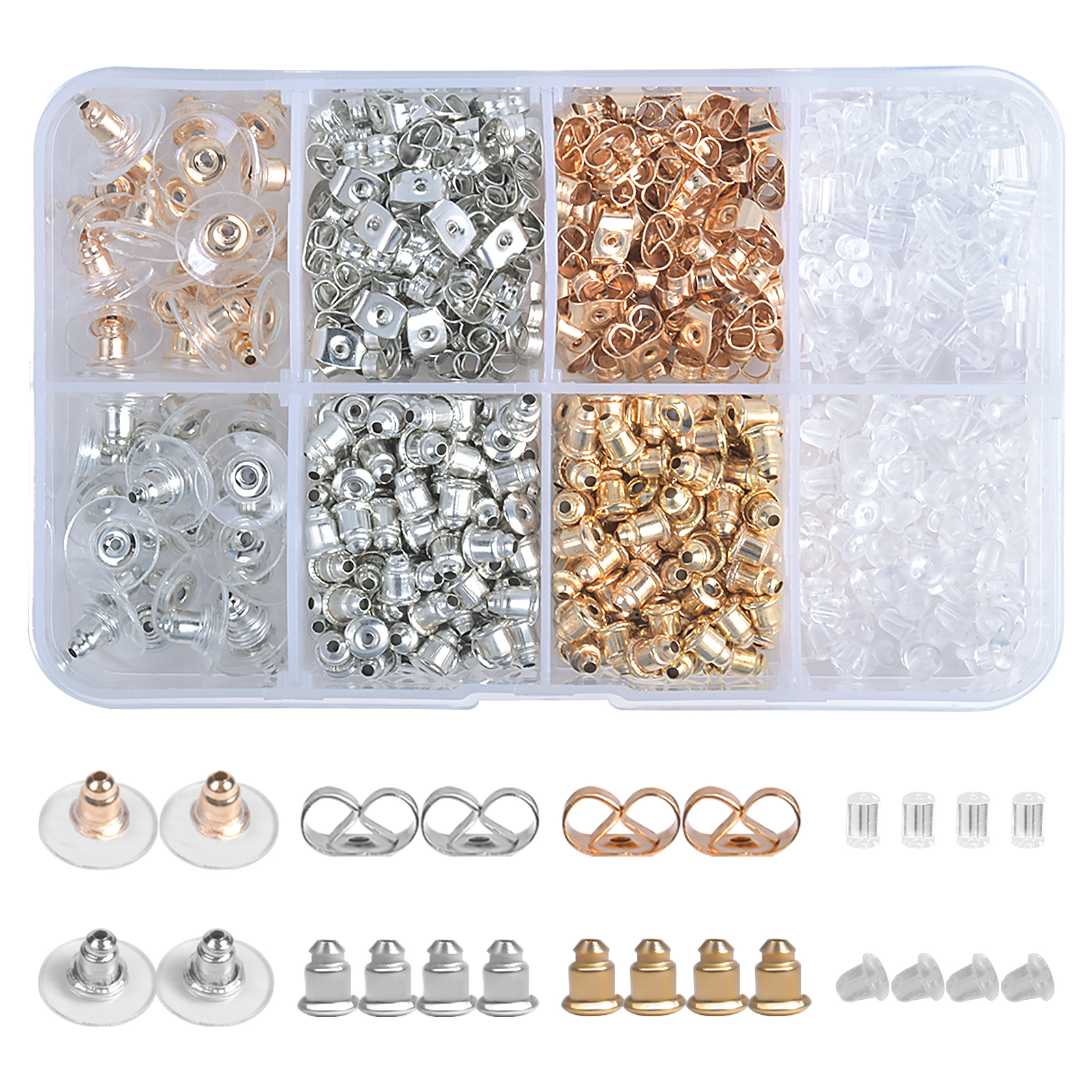 12Pcs Earring Backs 18K White Gold Earring Backs Replacements for Studs  Hoops Fish Hook Droopy Hypoallergenic Soft Secure Safety Earrings Backings