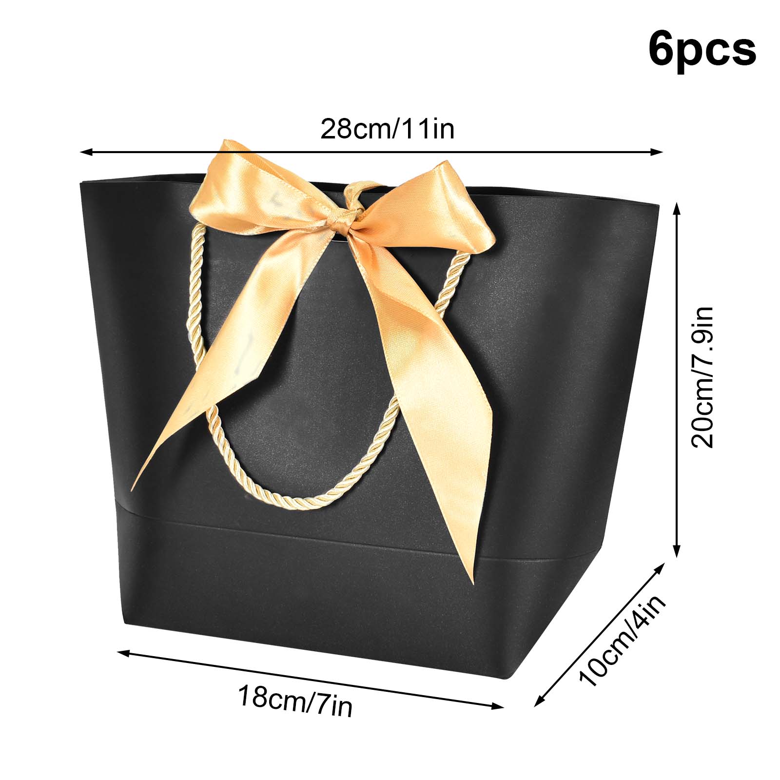 6 Pcs Gift Bags With Golden Bow Ribbon Black Paper Gift Bags Portable Party  Bags 