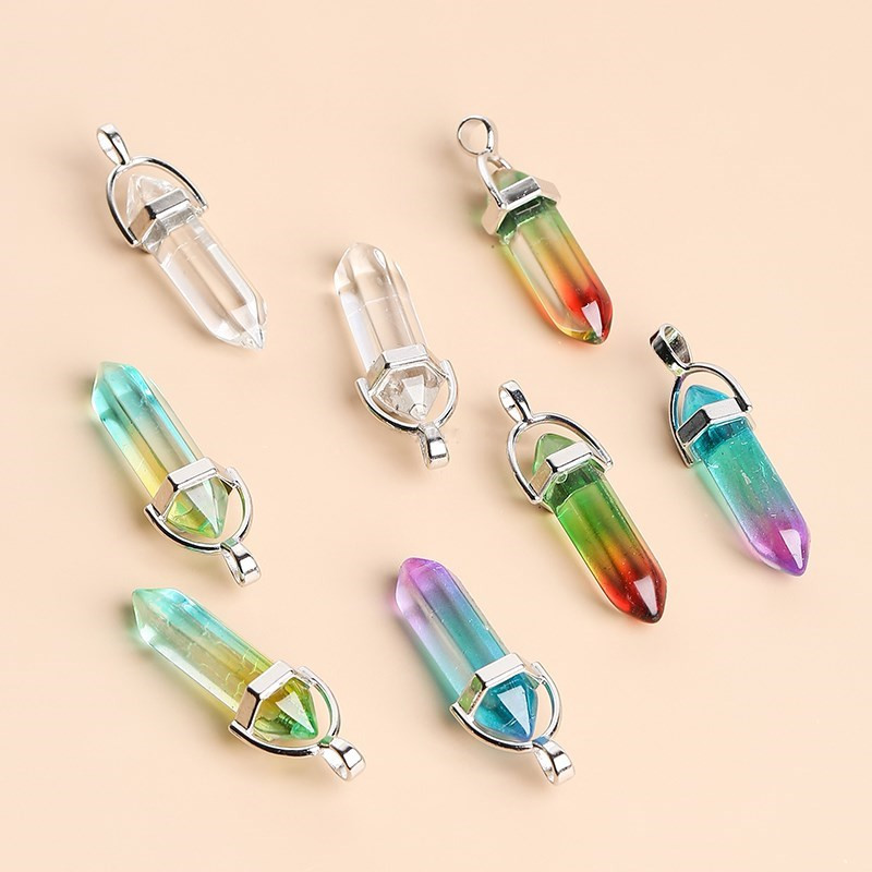 8pcs/set Glass Lazurite Crystal Hexagon Pendant Necklace Making Healing  Stones Collection Gift Box