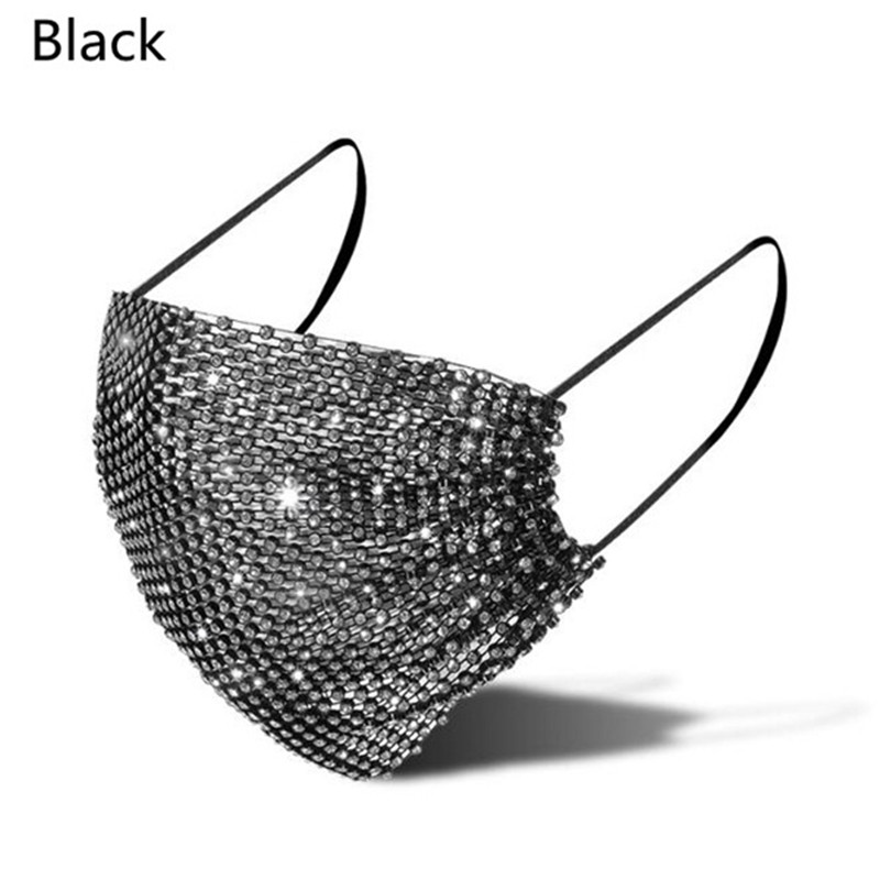 Shining Rhinestone Mesh Mask w/ Strap Nightclub Face Cover