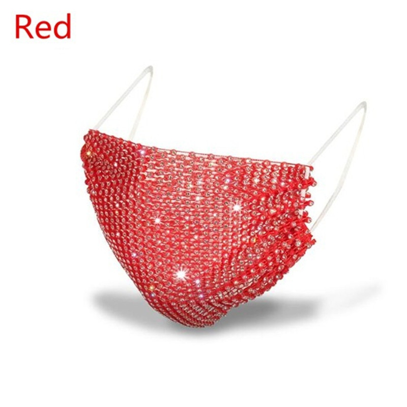 Shining Rhinestone Mesh Mask w/ Strap Nightclub Face Cover