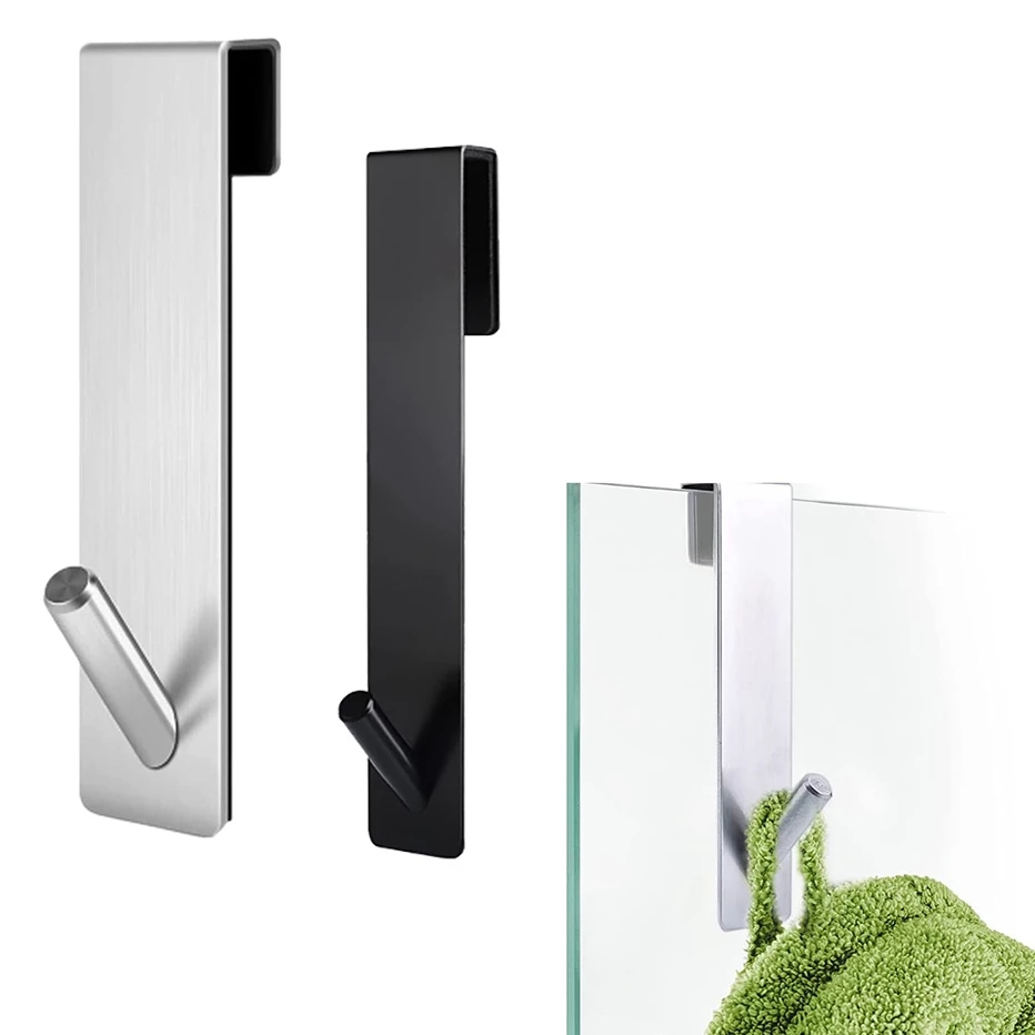 

1pc, Over The Door Hook, Bathroom Frameless Glass Door Hook, Shower Door Hook, Towel Rack, Removable Stainless Steel Back Type Hanging Holder Hanger