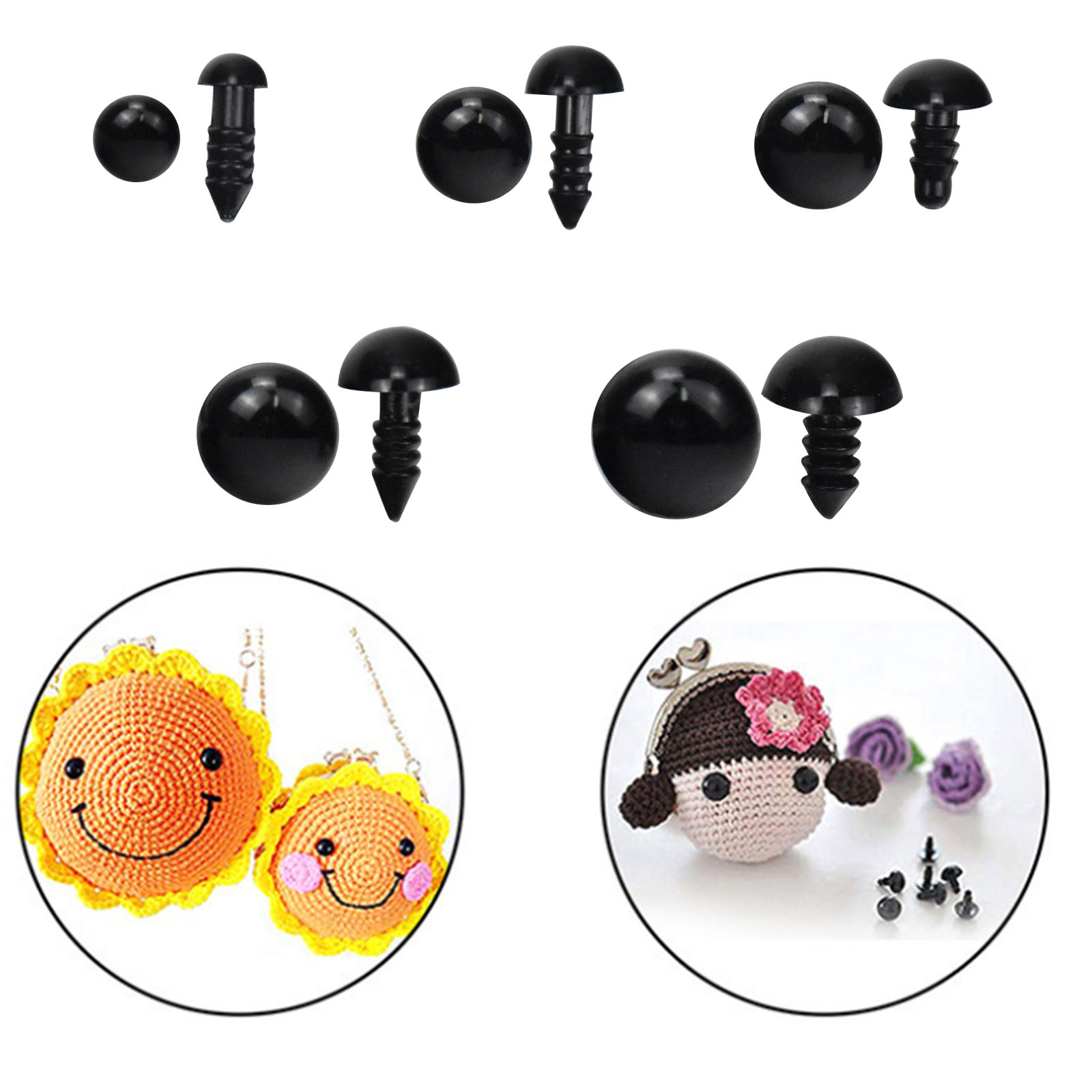 100pcs 6-12mm Plastic Black Safety Eyes For Tedy Bear Doll Animal Puppet  Cra-LU