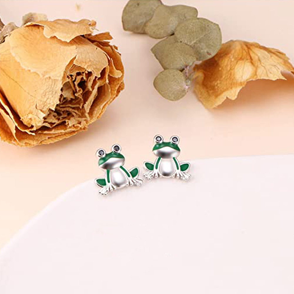 Lovely Frog Design Silvery Green Color Stud Earrings Cute - Temu Canada