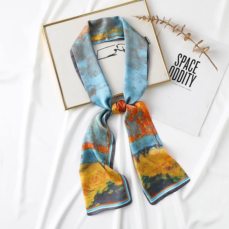 Women Printed Scarf Silk Long Ribbon Wrap Tied Bag Handle Hair Wrist Tie  Scarves