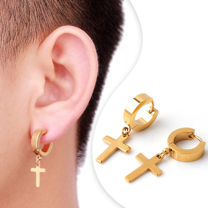 Simple Cross Ear Buckle Earrings Men's Stainless Steel Ear - Temu
