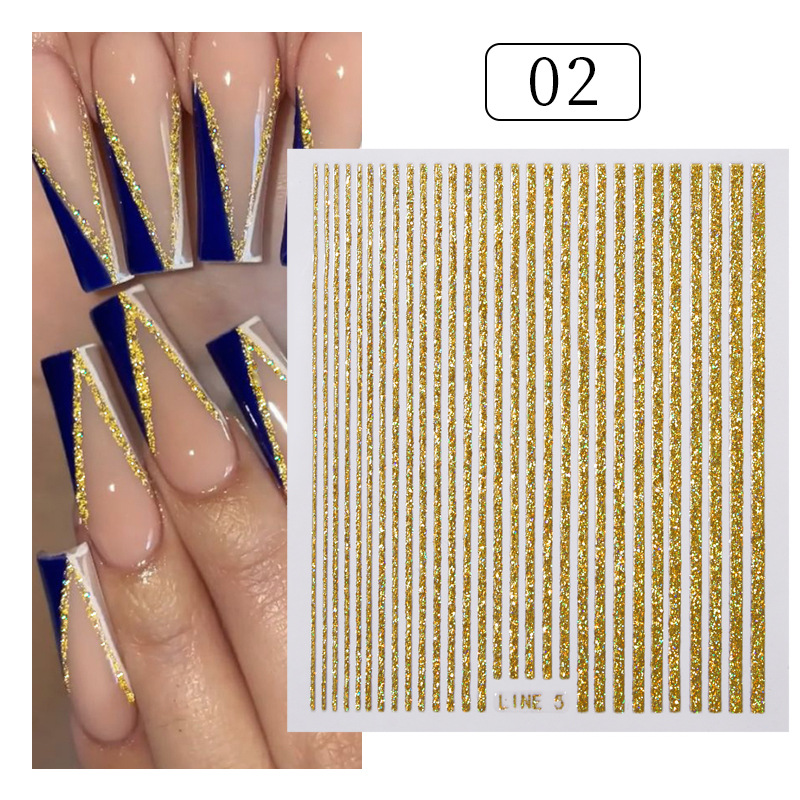 3D Nail Stickers Glitter Gold Silver Laser Wave Line Decals Nail