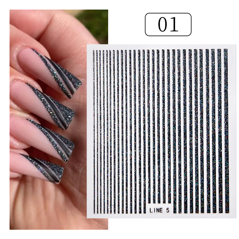 3D Nail Stickers Glitter Gold Silver Laser Wave Line Decals Nail Art  Decoration