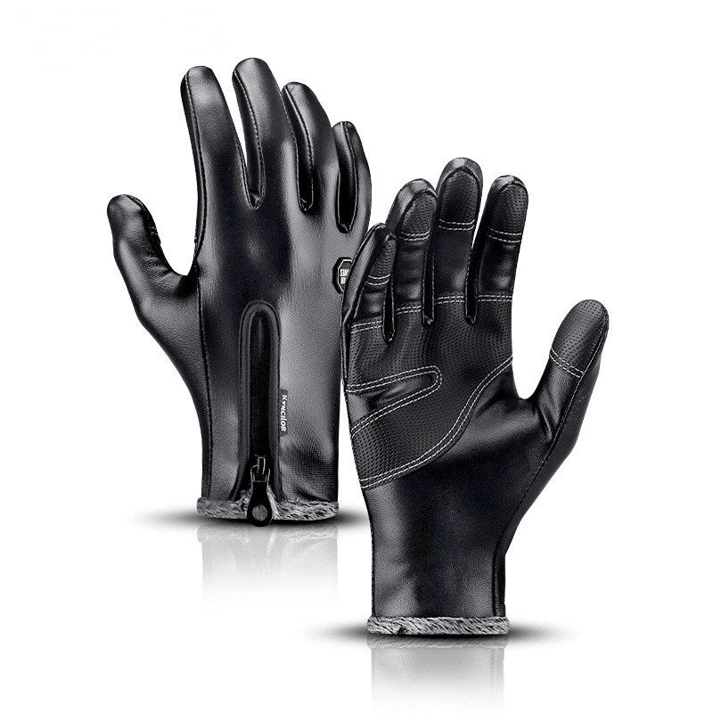 

Winter Gloves Men Women Warm Thermal Fleece Leather Gloves With Zipper Windproof Waterproof Ski Snow Snowboard Touch Gloves