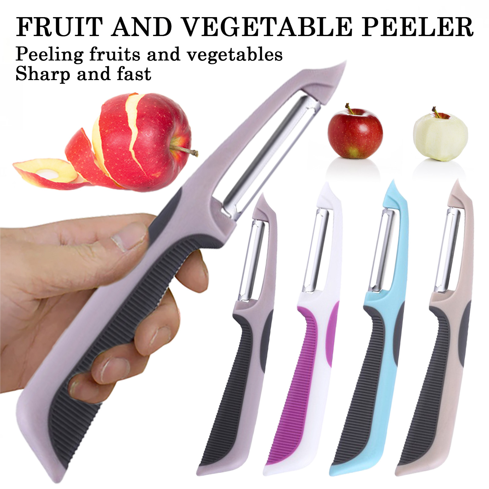 Cuchillo pelador de acero inoxidable, cuchillo pelador de frutas, pelador  de patatas, cepillo multifuncional para el hogar de melón y frutas (color