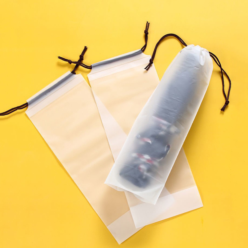 1pc Umbrella Storage Bag with Drawstring Closure, Semi-Transparent Durable Plastic Travel Organizer for Car & Outdoor Use, 12.98x32.99 cm White, Travel Storage Solution | Cylindrical Storage Bag | Secure Storage