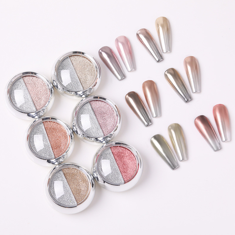 HNDO 6 in 1 Rose Manor Solid Mirror Chrome Powder Case Nail